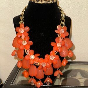 Floral Statement Necklace in Vibrant Orange